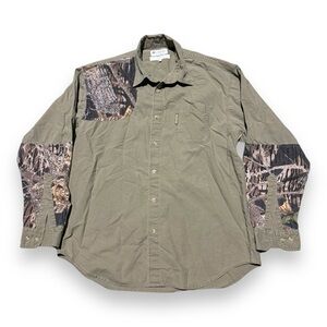 Columbia Patchwork Camo Mens L Button Down Green Long Sleeve Cotton